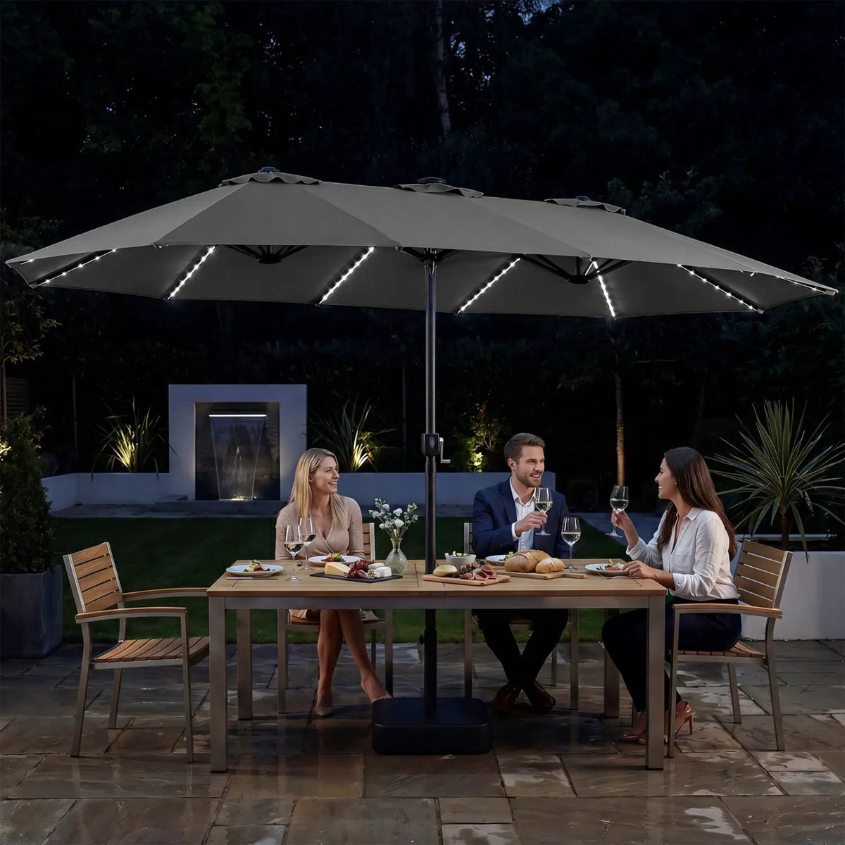 15.5 ft Patio Umbrella with Solar LED Lights and Base by DirectDeals