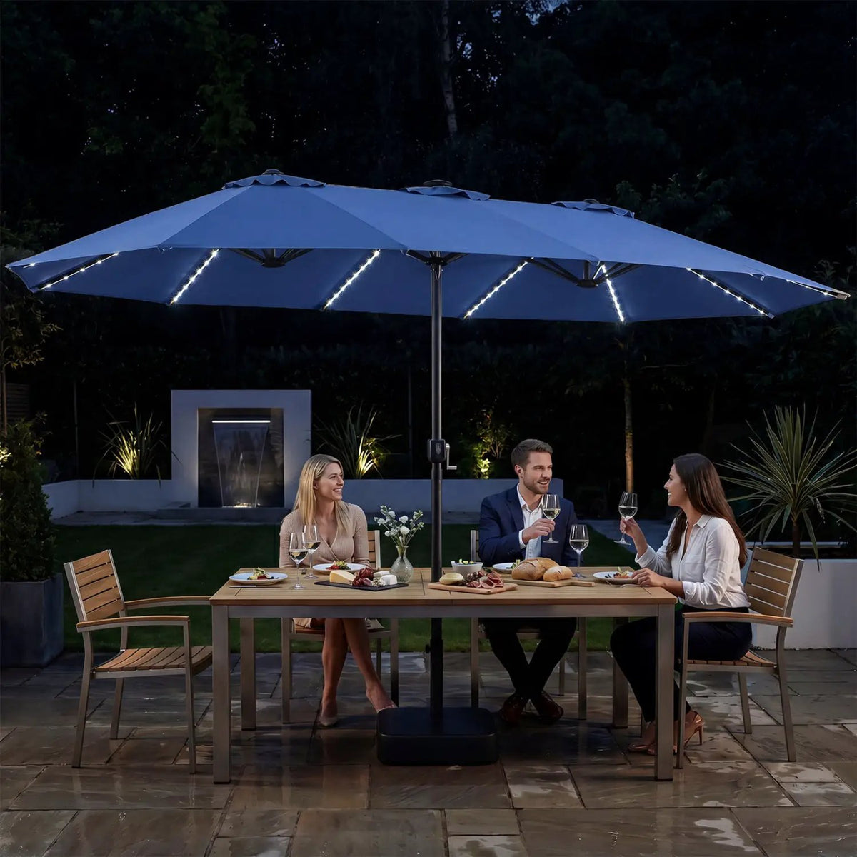 15.5 ft Patio Umbrella with Solar LED Lights and Base by DirectDeals