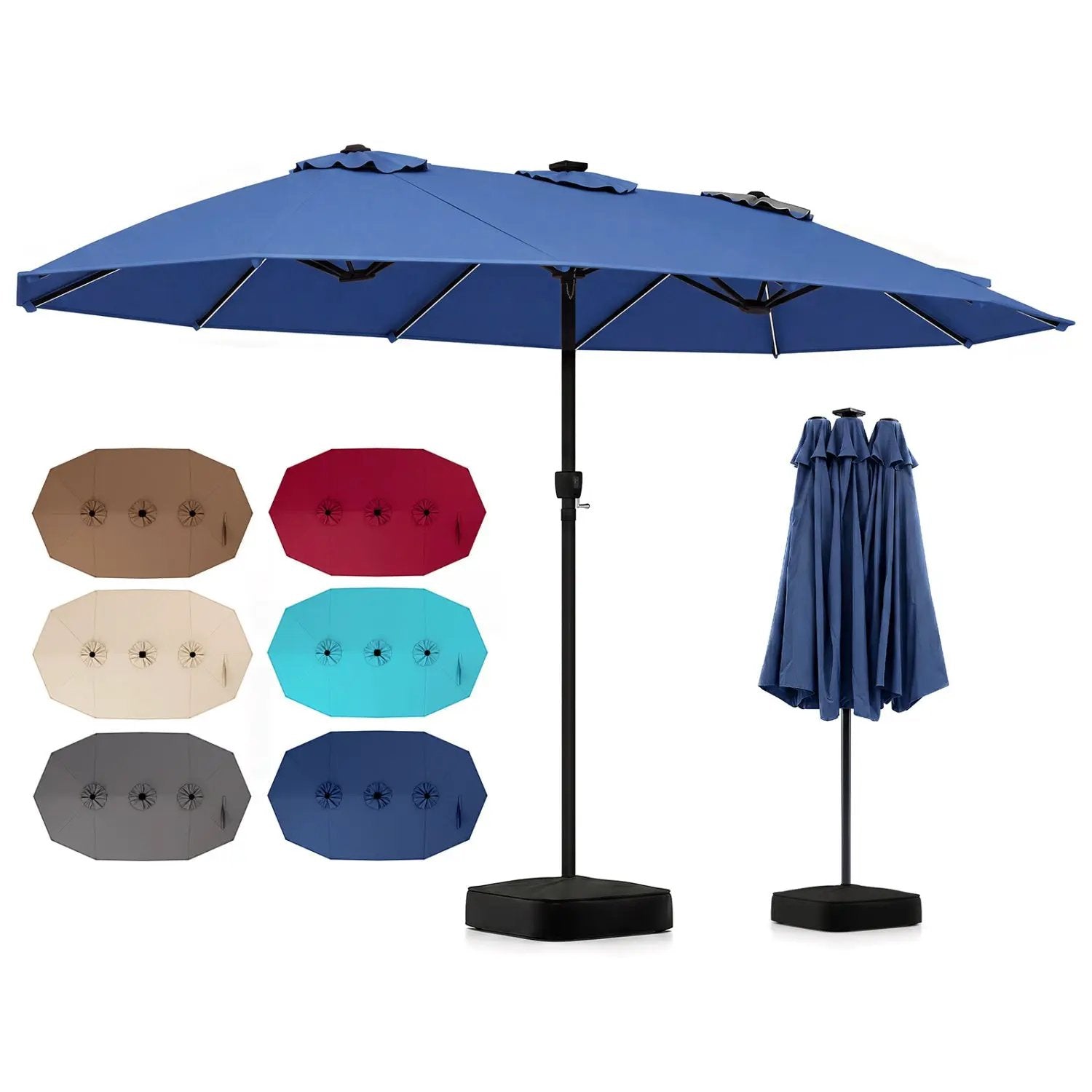 15.5 ft Patio Umbrella with Solar LED Lights and Base by DirectDeals