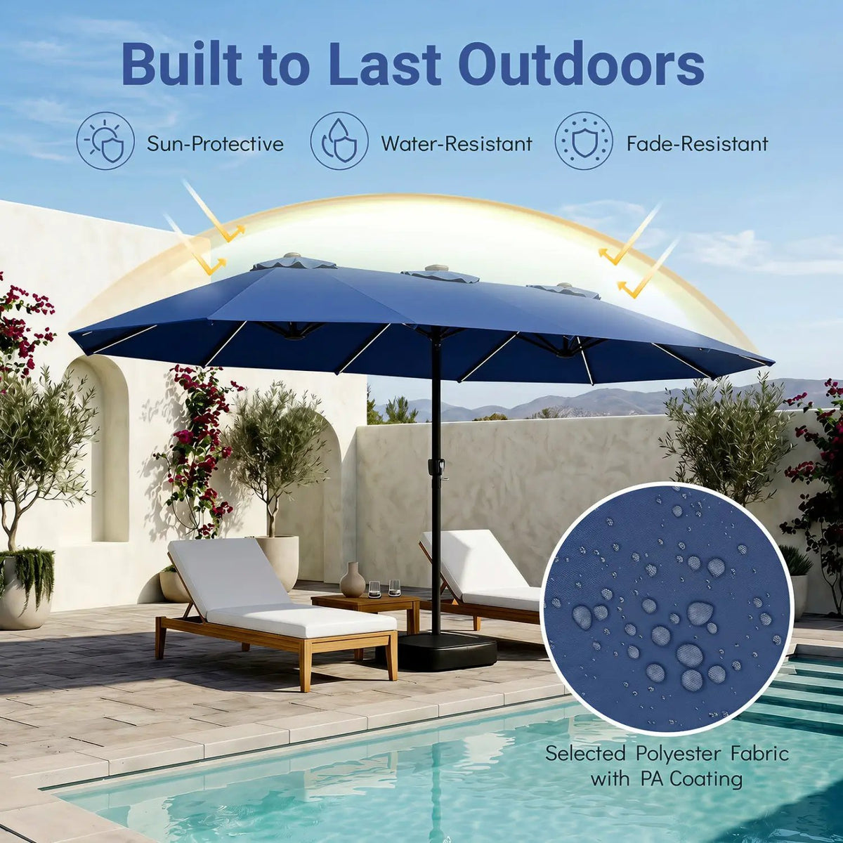 15.5 ft Patio Umbrella with Solar LED Lights and Base by DirectDeals