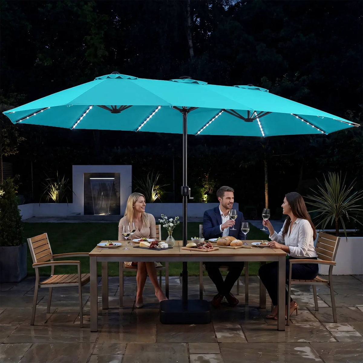 15.5 ft Patio Umbrella with Solar LED Lights and Base by DirectDeals