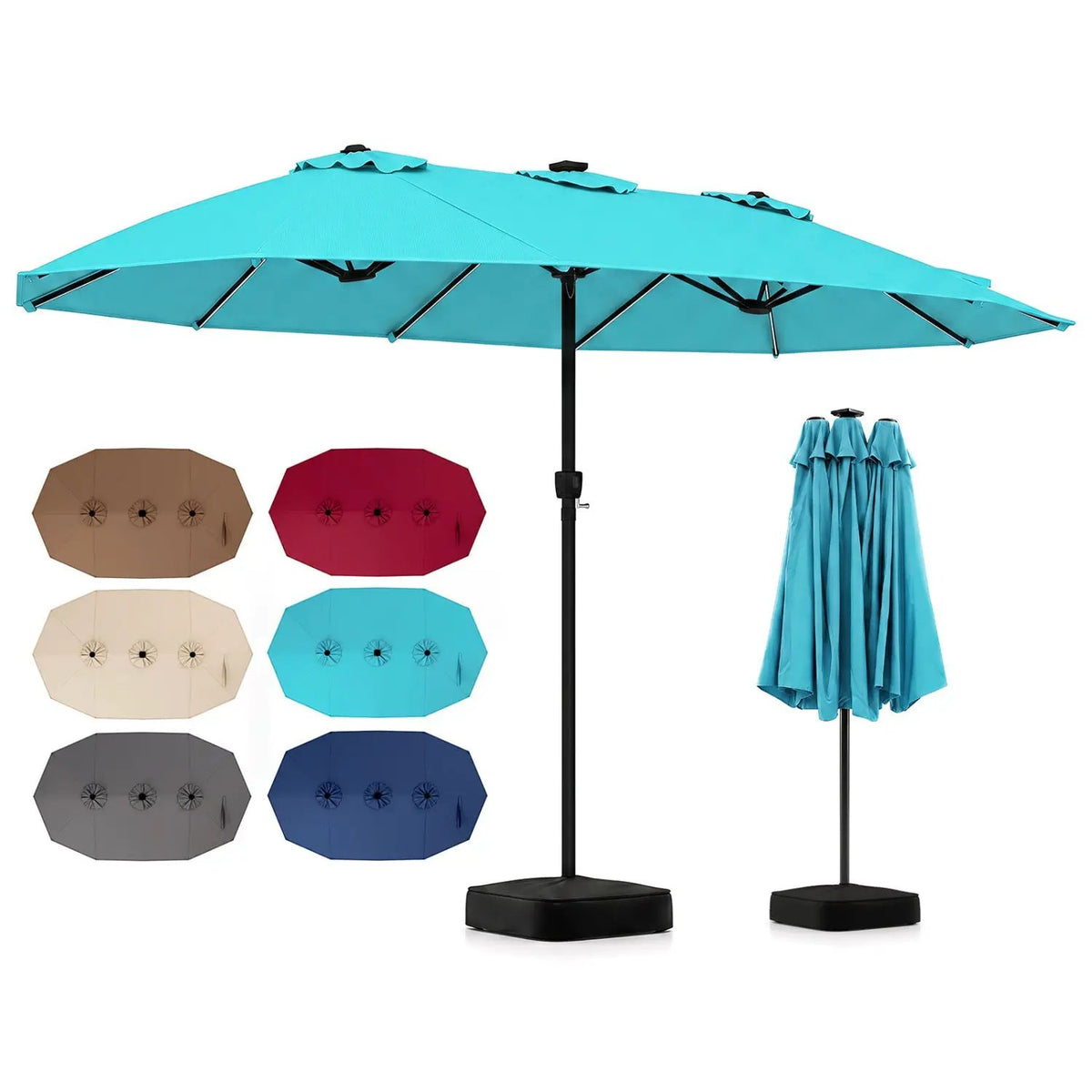 15.5 ft Patio Umbrella with Solar LED Lights and Base by DirectDeals