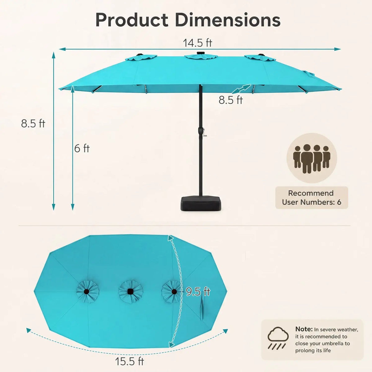 15.5 ft Patio Umbrella with Solar LED Lights and Base by DirectDeals