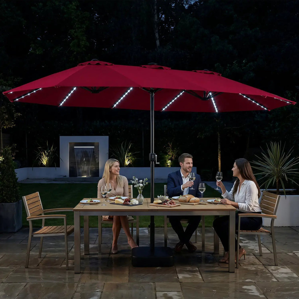 15.5 ft Patio Umbrella with Solar LED Lights and Base by DirectDeals