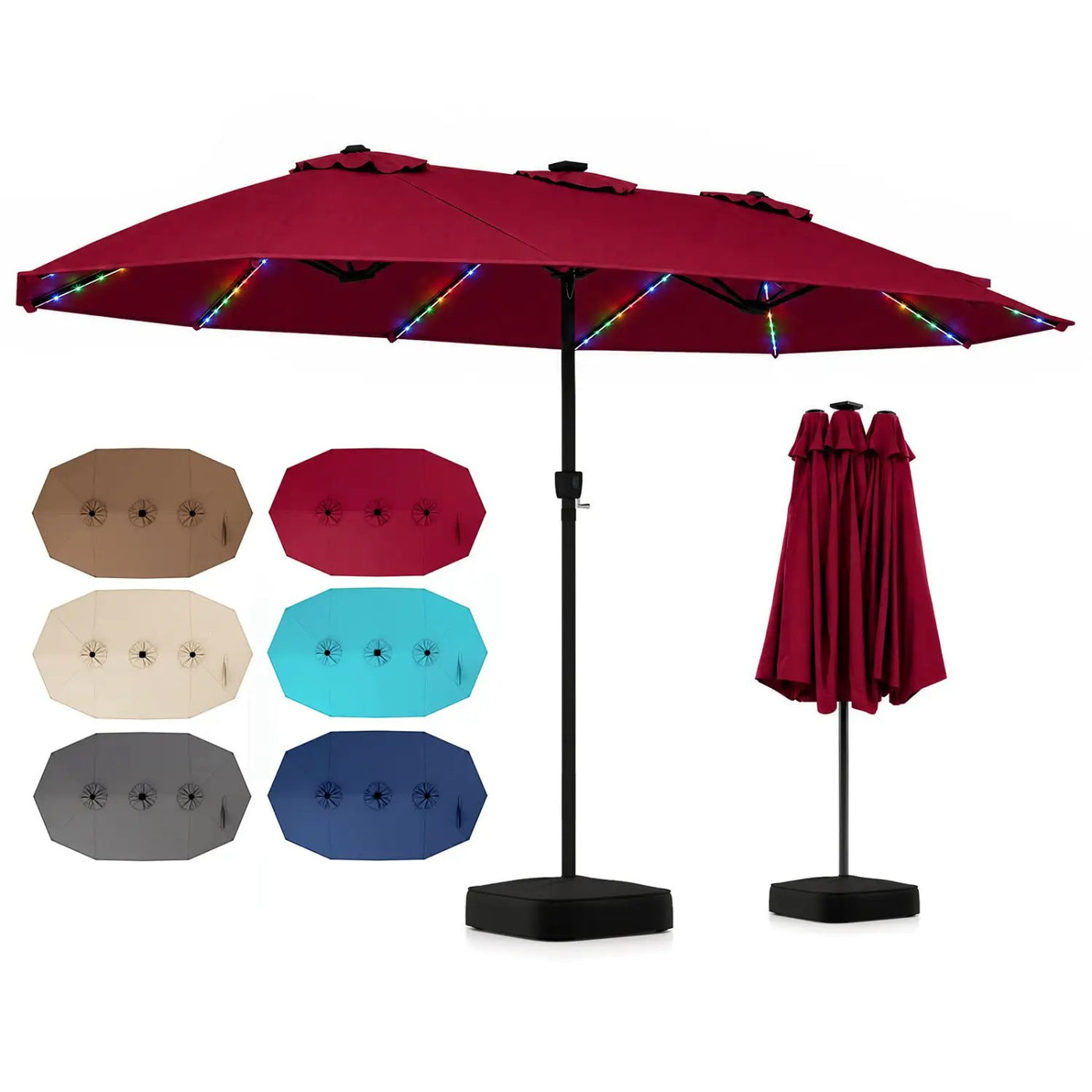 15.5 ft Patio Umbrella with Solar LED Lights and Base by DirectDeals
