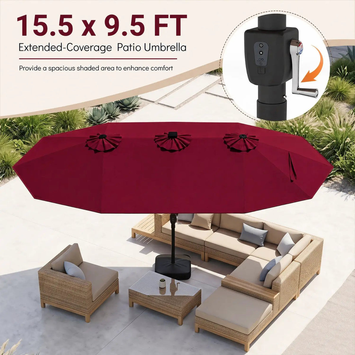15.5 ft Patio Umbrella with Solar LED Lights and Base by DirectDeals