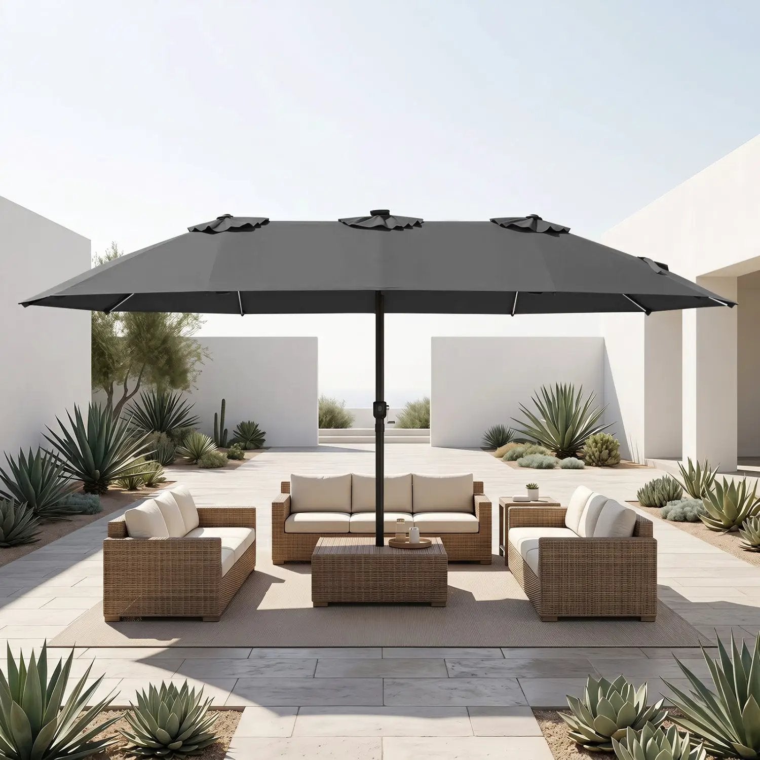 Patio Umbrella 15.5ft with Solar LED Lights and Crank by DirectDeals
