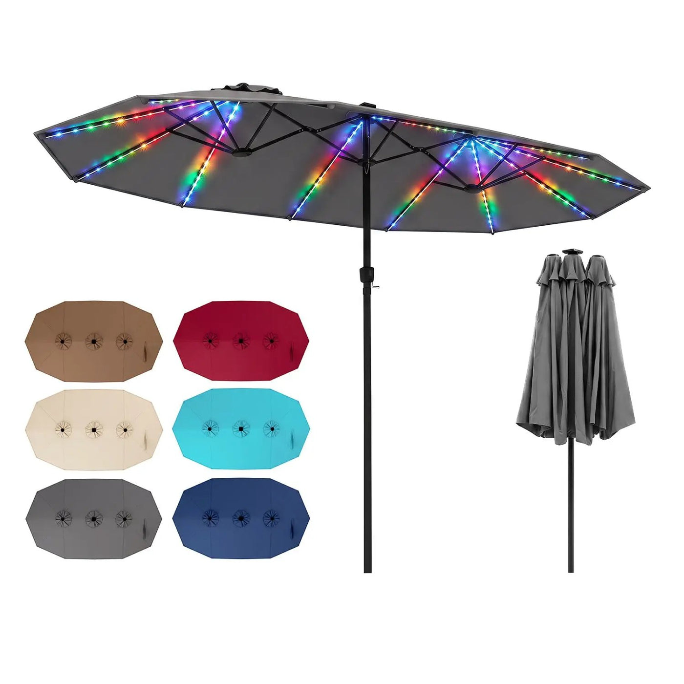 Patio Umbrella 15.5ft with Solar LED Lights and Crank by DirectDeals