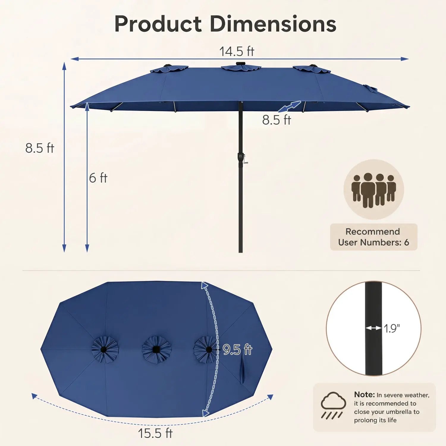 Patio Umbrella 15.5ft with Solar LED Lights and Crank by DirectDeals