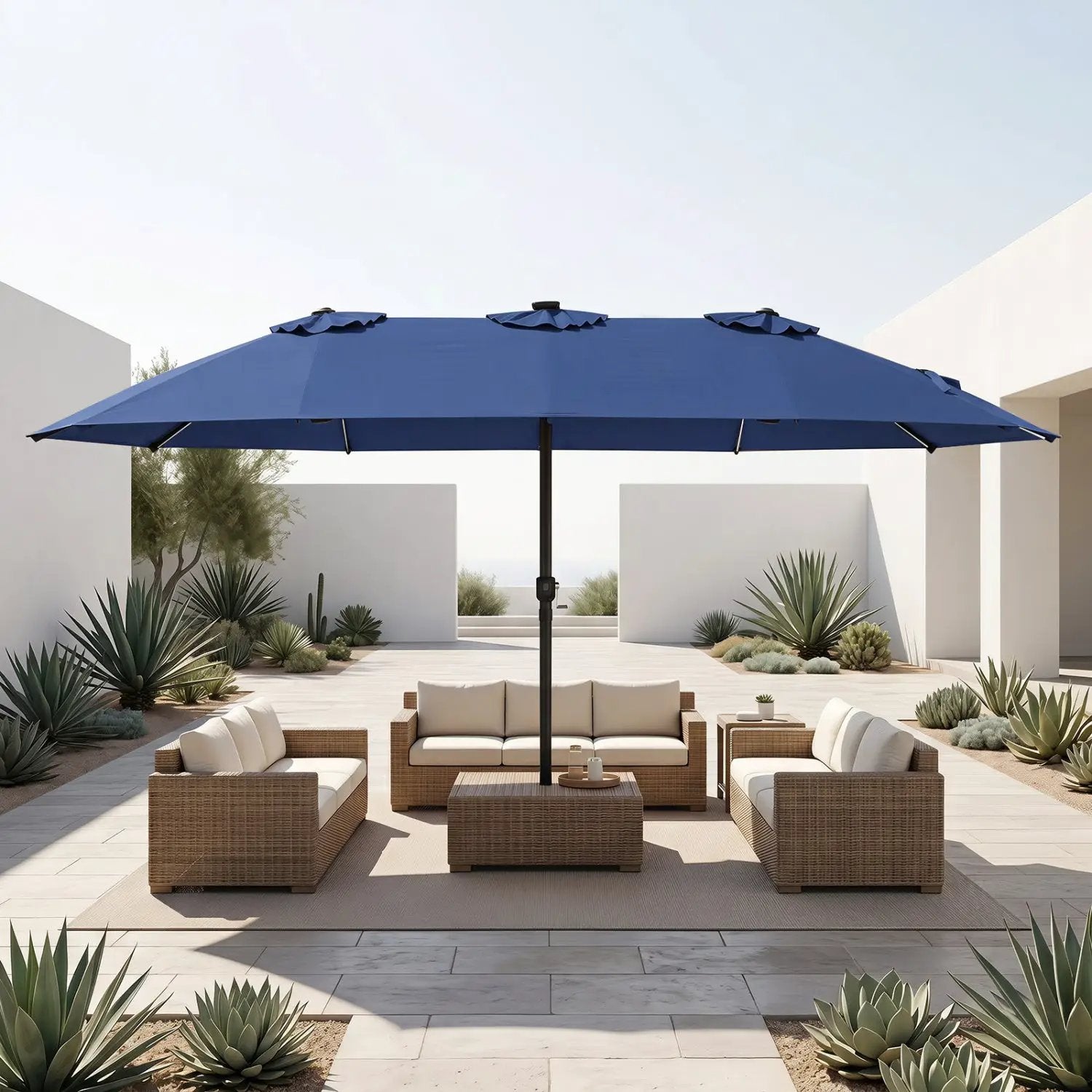 Patio Umbrella 15.5ft with Solar LED Lights and Crank by DirectDeals