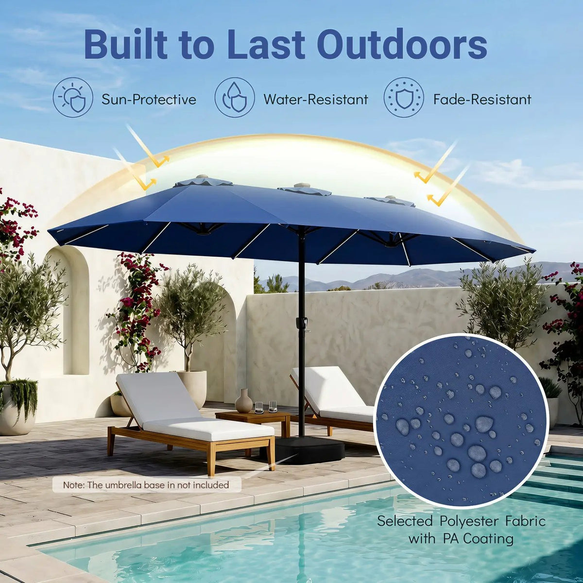 Patio Umbrella 15.5ft with Solar LED Lights and Crank by DirectDeals