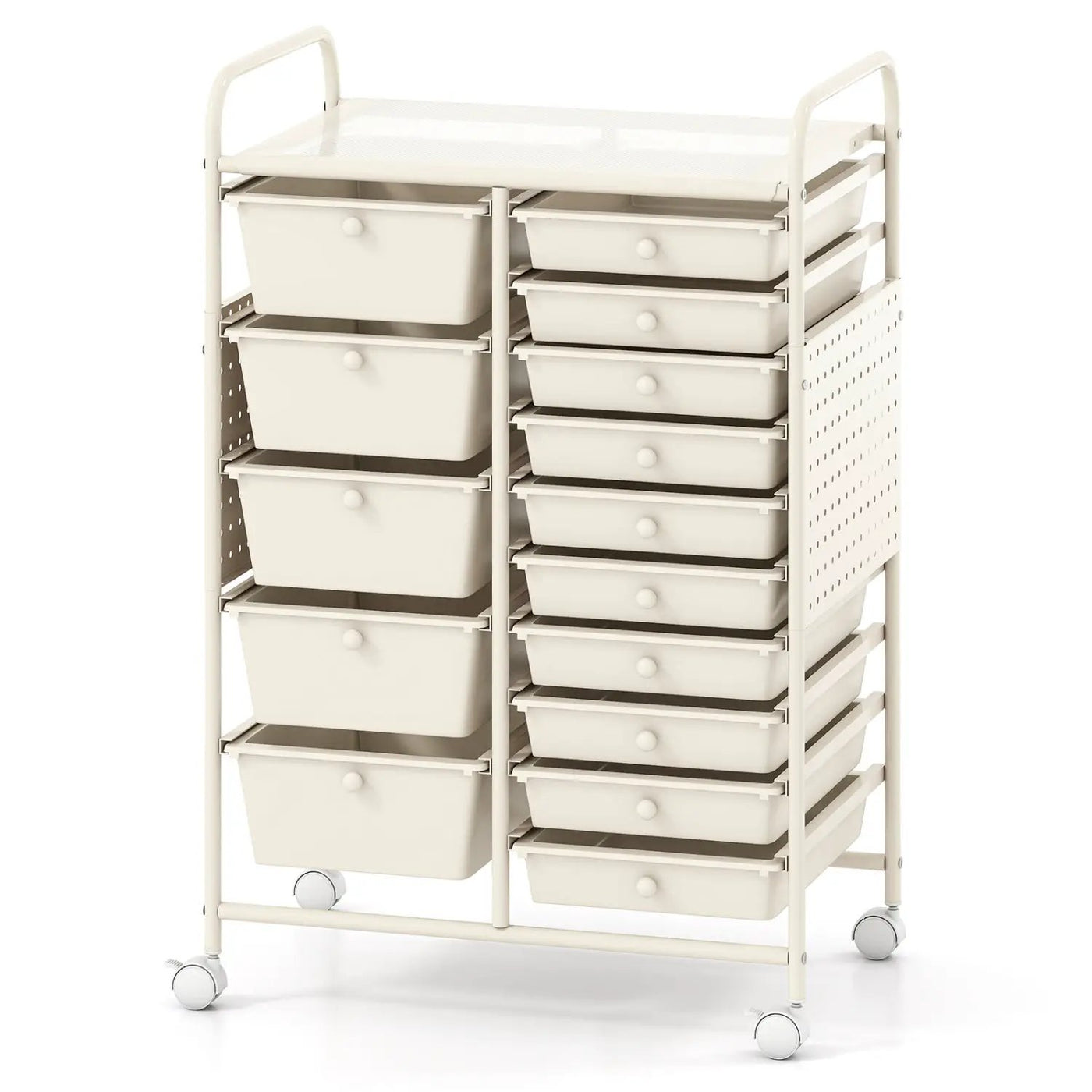 15-Drawer Rolling Storage Cart with Metal Tabletop and Pegboard by DirectDeals