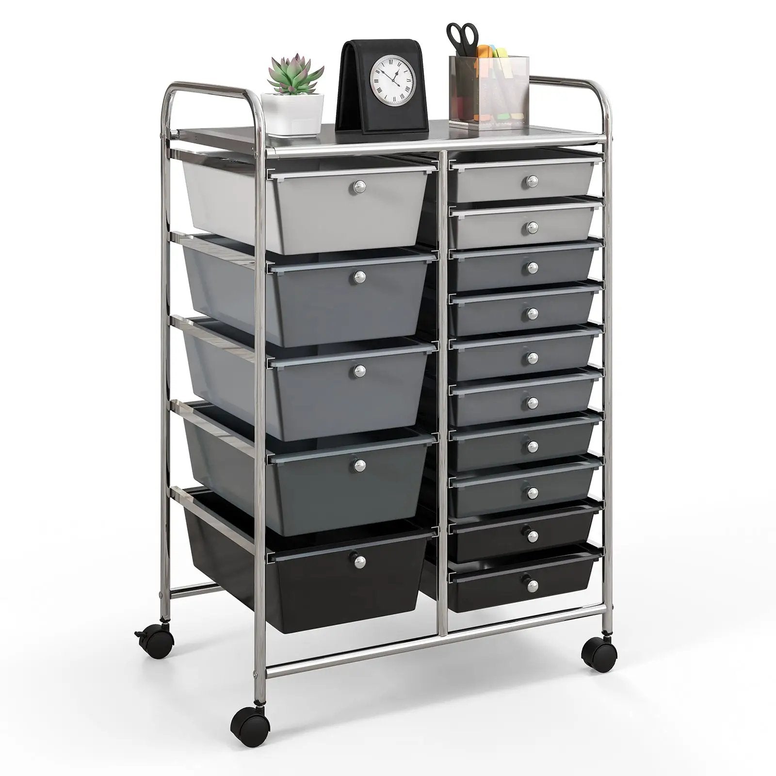 15-Drawer Utility Rolling Cart with Drawers Multi-Use Storage-Icecream Multicolor by DirectDeals