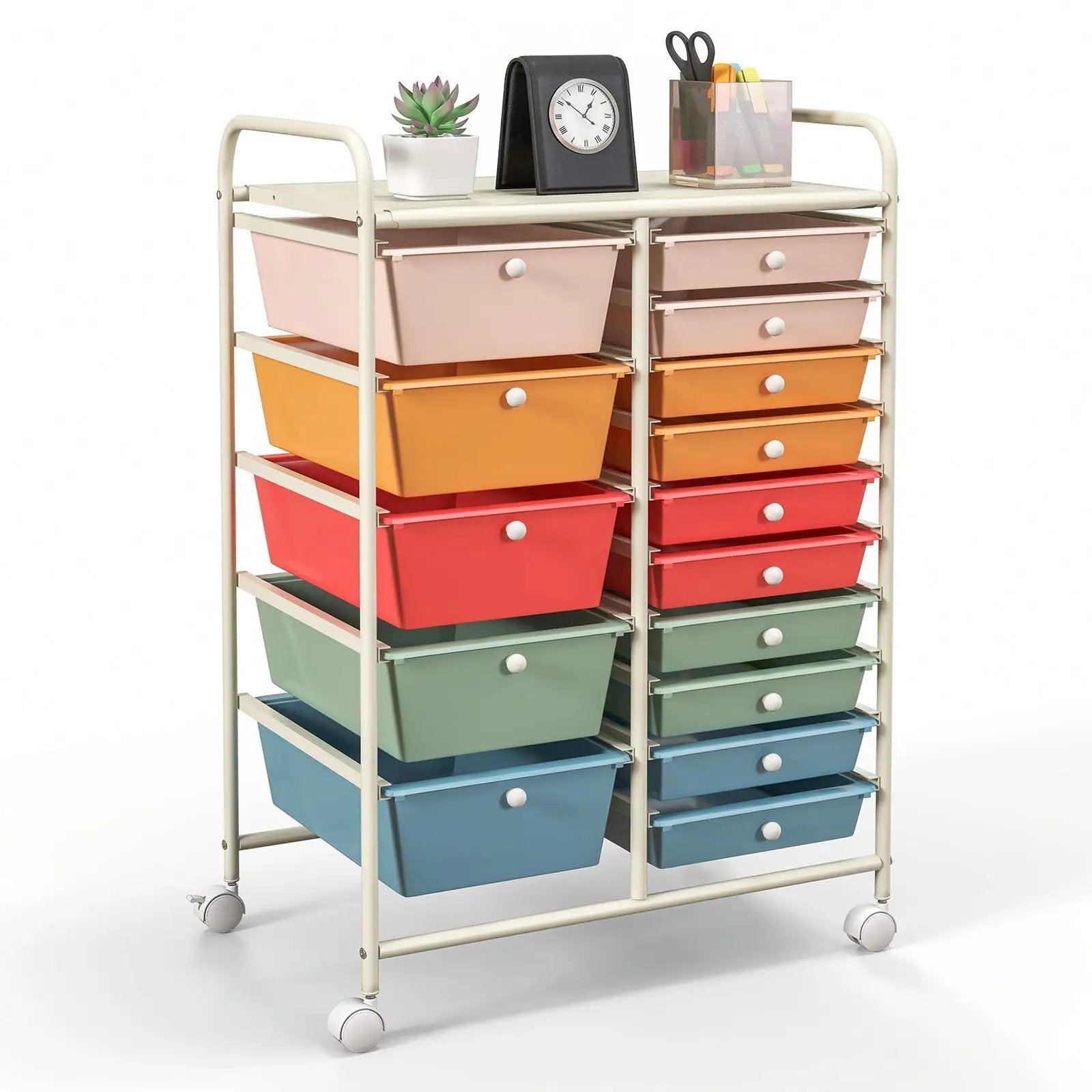 15-Drawer Utility Rolling Cart with Drawers Multi-Use Storage-Icecream Multicolor by DirectDeals