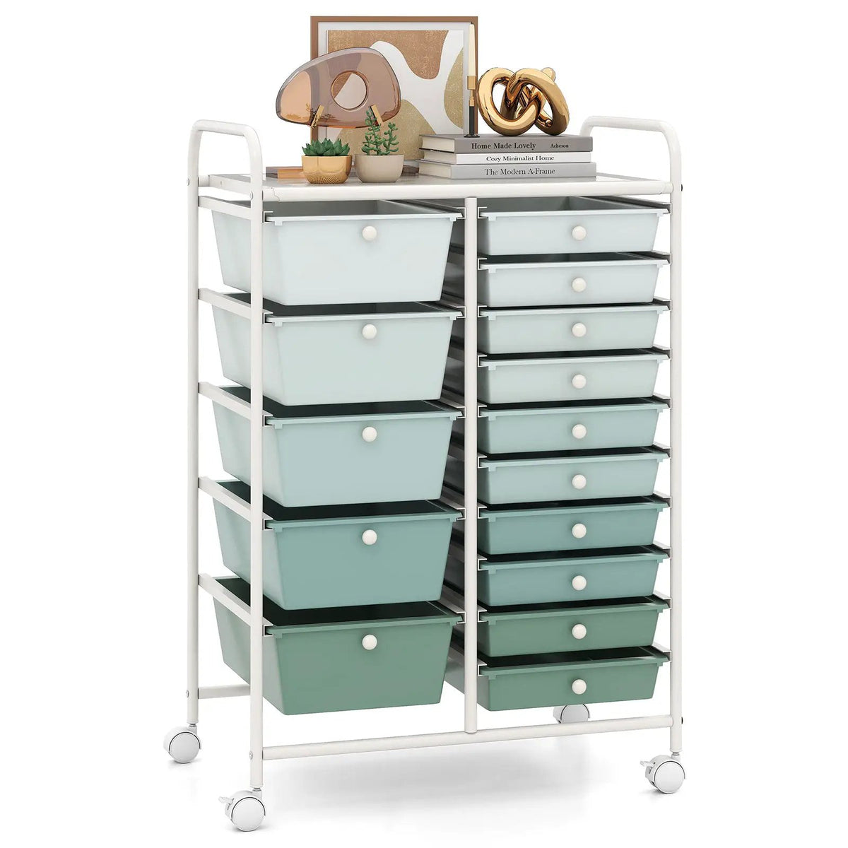 15-Drawer Utility Rolling Cart with Drawers Multi-Use Storage-Icecream Multicolor by DirectDeals