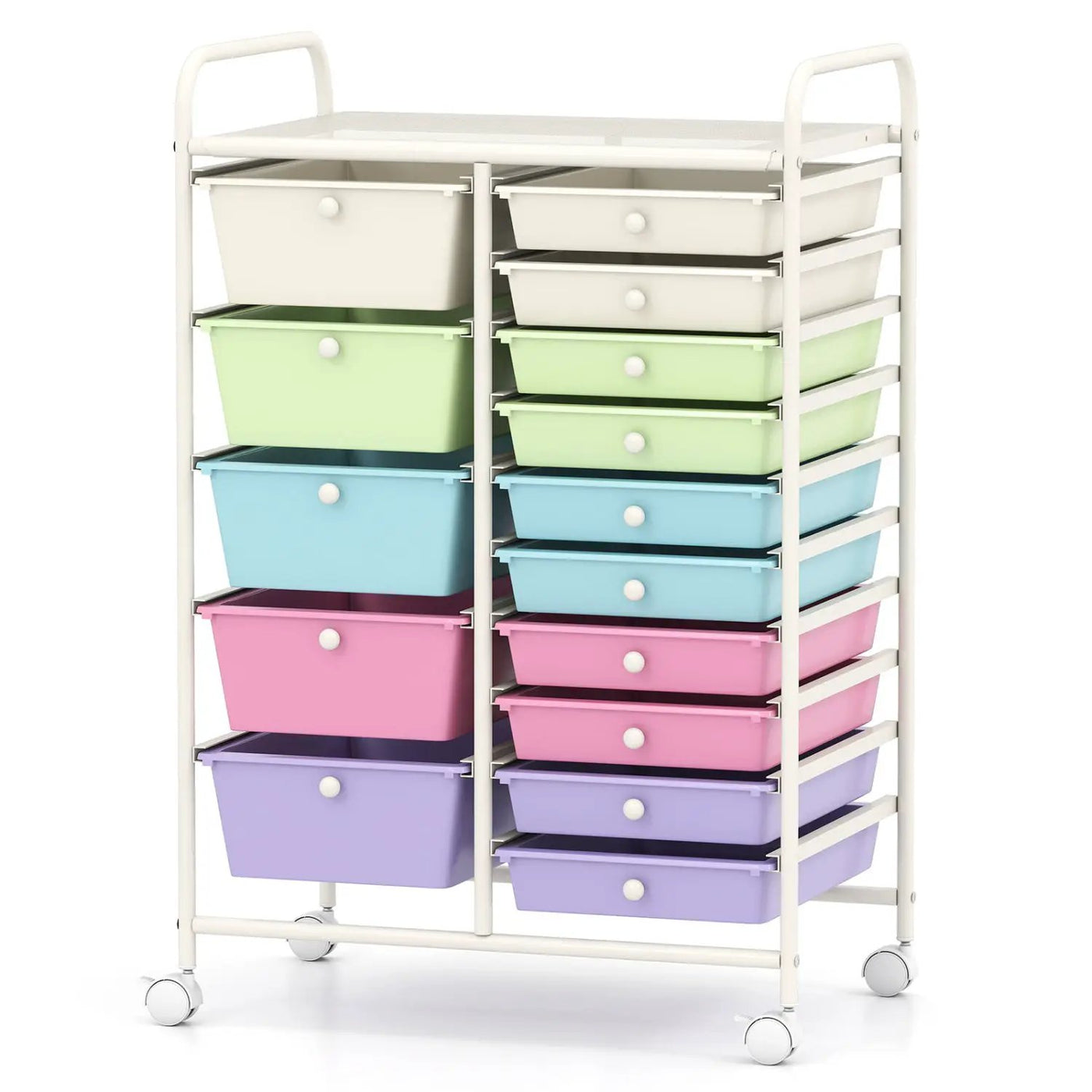 15-Drawer Utility Rolling Cart with Drawers Multi-Use Storage-Icecream Multicolor by DirectDeals