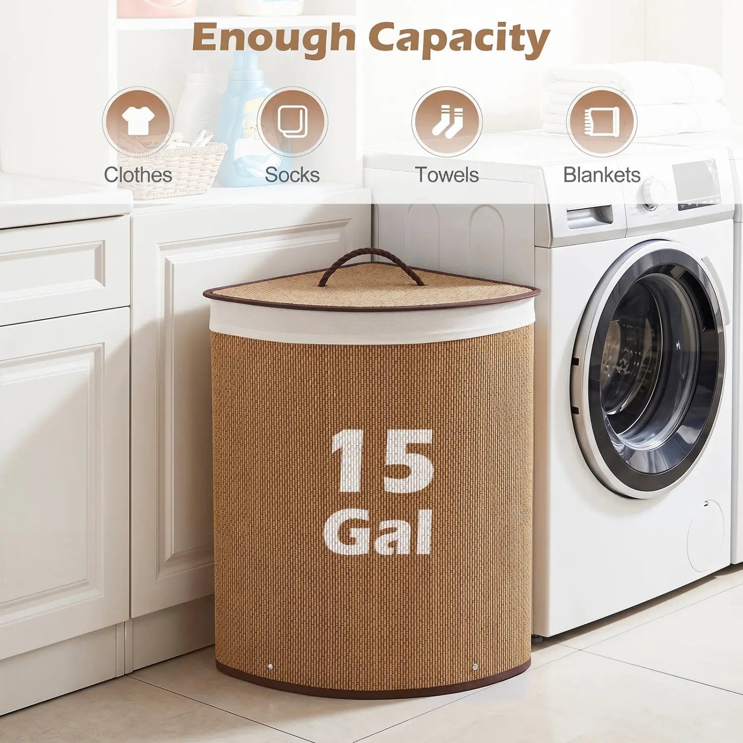15 Gallon Bamboo Laundry Hamper with Removable Liner by DirectDeals