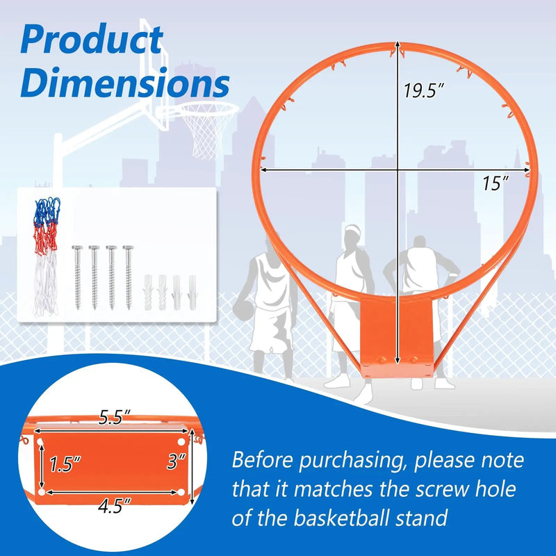 15 Inch Basketball Rim Goal Replacement with All Weather Net and Mounting Hardware by DirectDeals