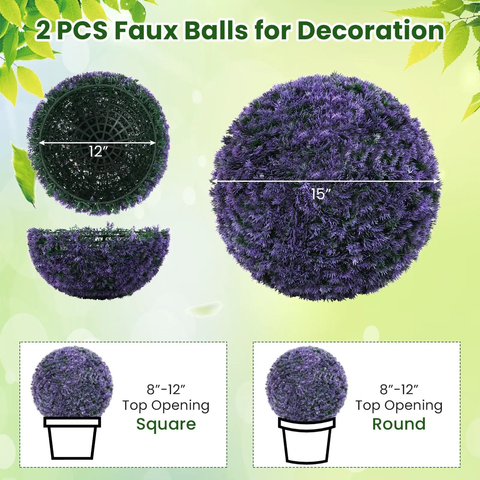 15 Inch Round Artificial Plant Boxwood Topiary Balls Set of 2 for Indoor Outdoor-Purple by DirectDeals