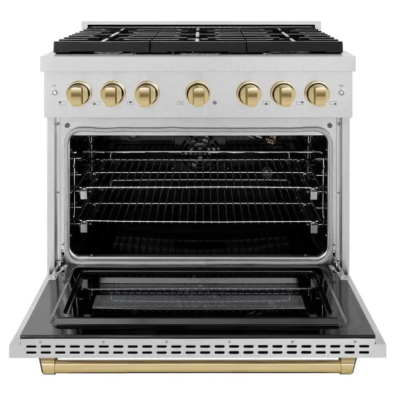 ZLINE 36 " Gas Range with Convection Oven Stainless Steel, Champagne Bronze , SGRSZ-36-CB by Farmhouse Kitchen and Bath