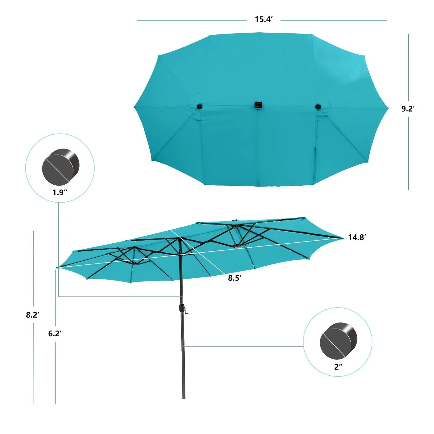 15 Feet Twin Patio Umbrella with 48 Solar LED Lights by DirectDeals