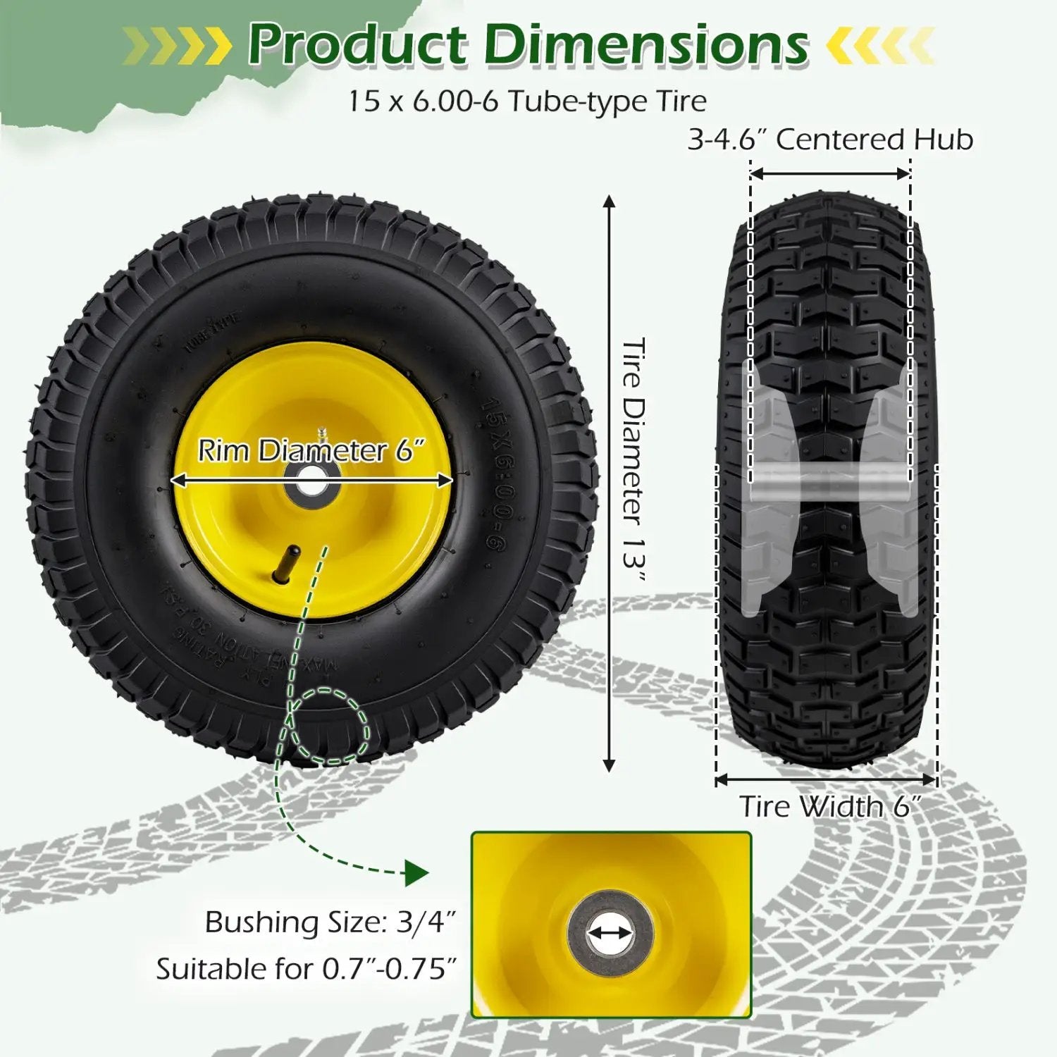 15 x 6.00-6 Tube-type Tires & Wheels 2 Pack 4 PR Tires-Yellow by DirectDeals