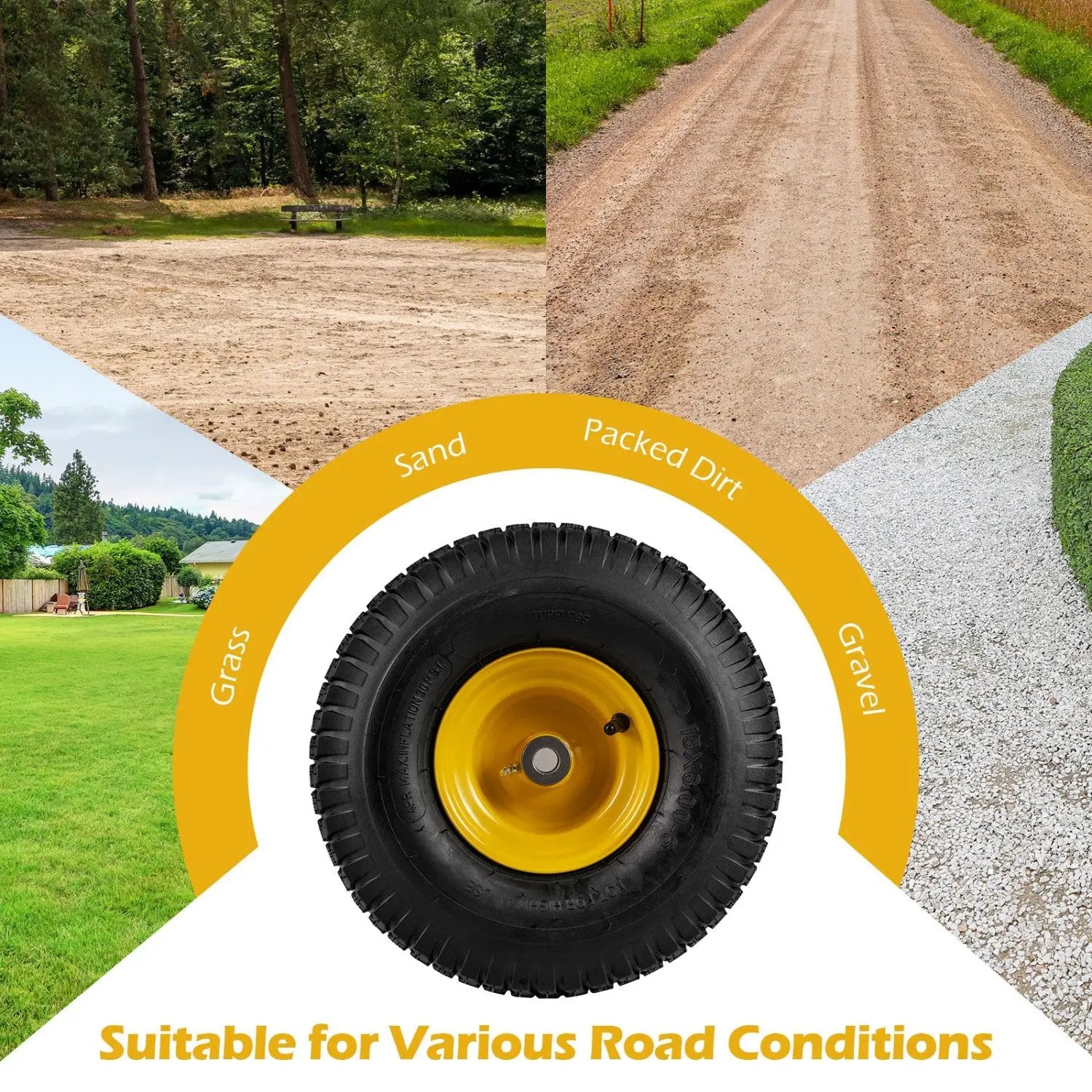 15 x 6.00-6 Tubeless Tires and Wheels 2 Pack 4 PR Tires-Yellow by DirectDeals
