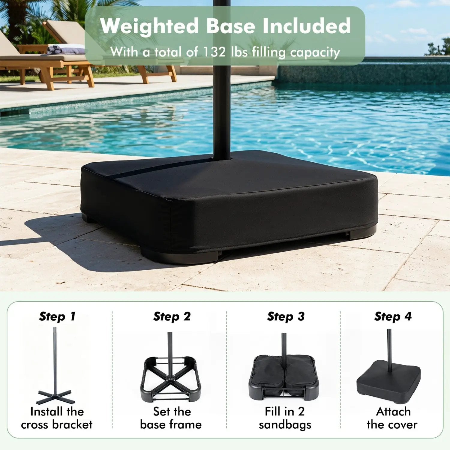 Double-Sided Patio Umbrella 15x9 ft with Solar LED Lights by DirectDeals