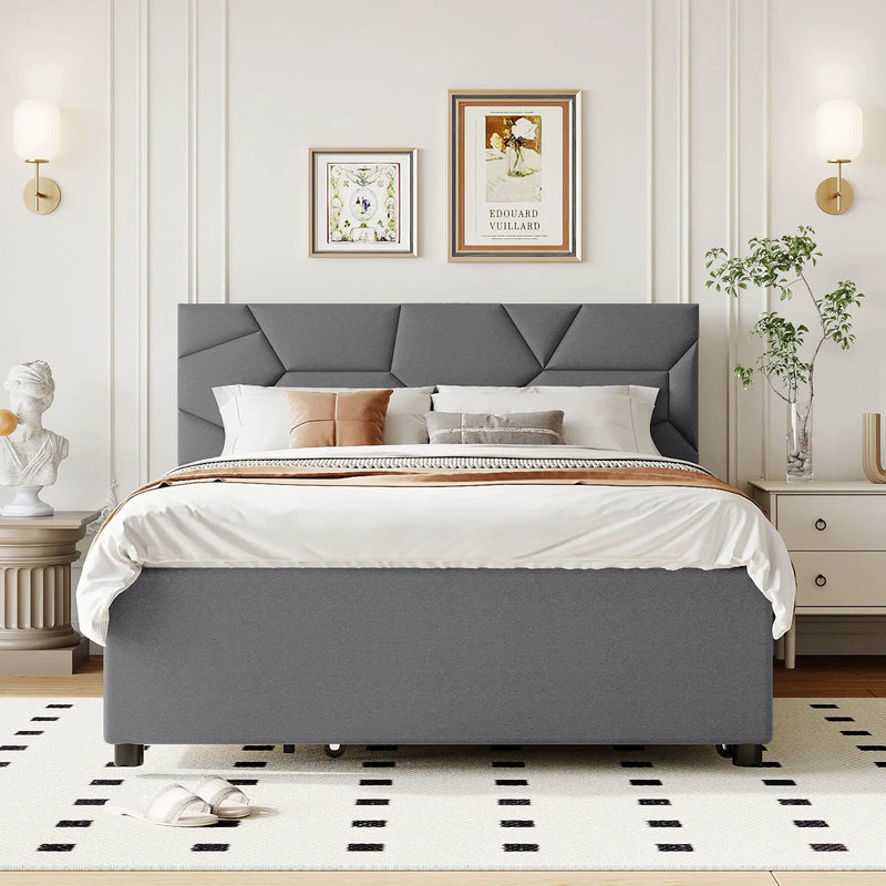 Upholstered Platform Bed With Brick Pattern Headboard And Twin Long Size Trundle by Unique Piece Furniture