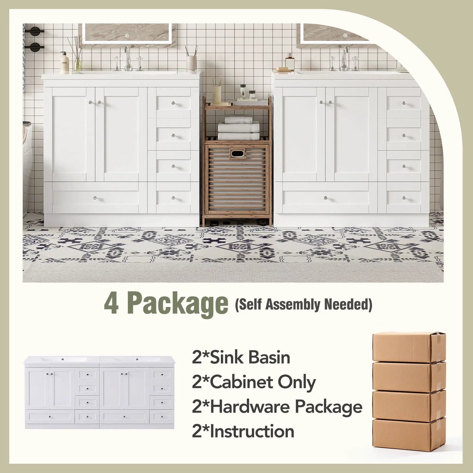 Shaker Free Standing Bathroom Vanity Cabinet & Sink, Soft Close Drawers, Soft Close Doors by HouseOfZazla