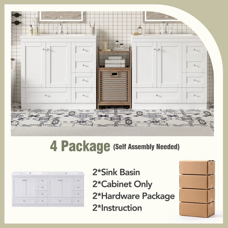 Shaker Free Standing Bathroom Vanity Cabinet & Sink, Soft Close Drawers, Soft Close Doors by HouseOfZazla
