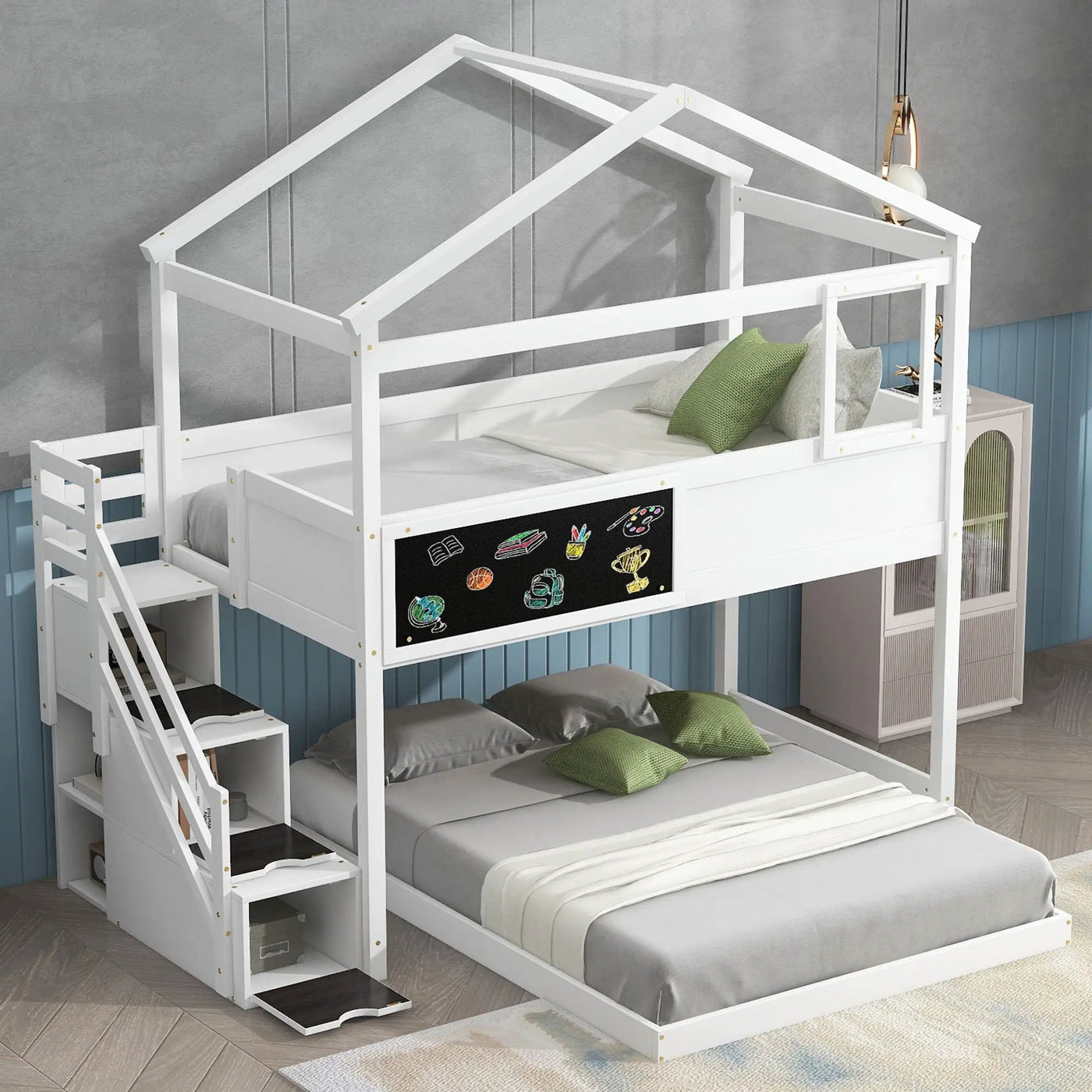 House Style Bunk Bed With Storage Staircase And board by HouseOfZazla