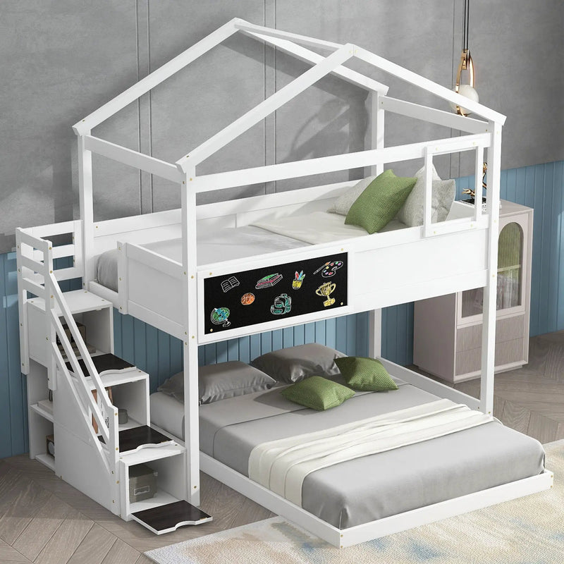 House Style Bunk Bed With Storage Staircase And board by Unique Piece Furniture