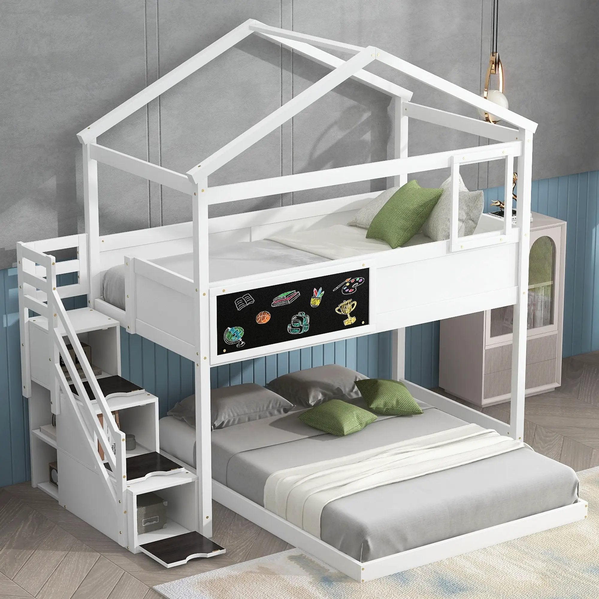 House Style Bunk Bed With Storage Staircase And board by Unique Piece Furniture