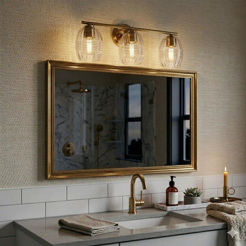 Luster - 3 Lights Vanity With Clear For Bathrooms Above Mirror Wall Lamp Satin - Clear / Gold by Unique Piece Furniture
