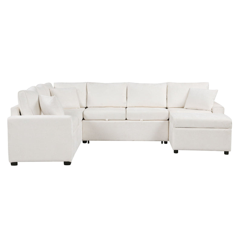 Sectional Sofa Pull-Out Sofa Bed Sleeper With A Storage Ottoman, Three Pillows And Charging Devices For Living Room by HouseOfZazla