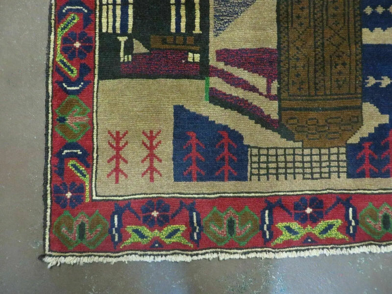 3' X 4' New Vintage Handmade Afghan Balouch Tribal Wool Pictorial Rug # 281 by Jewel Rugs