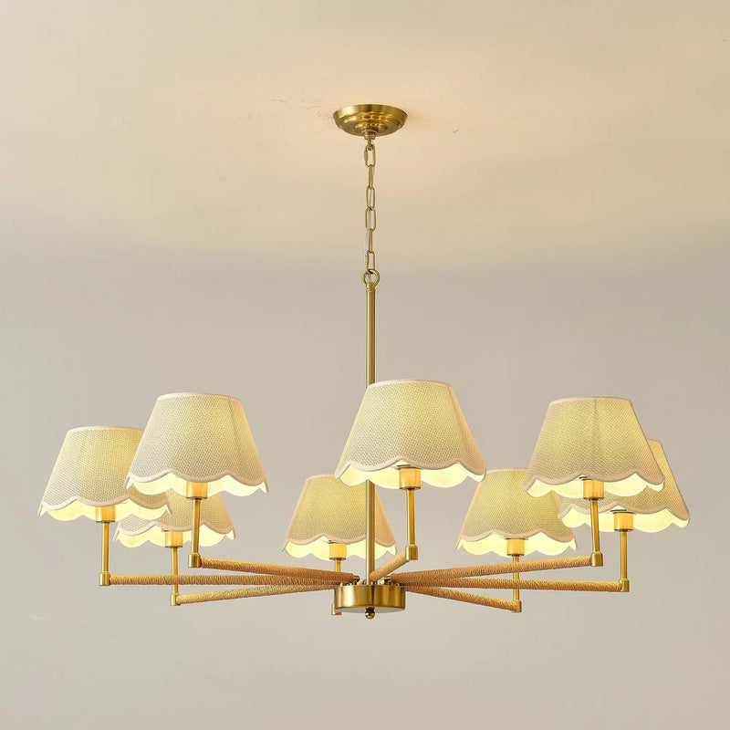 8-Light Rope and Fabric Shade Gold Chandelier by HouseOfZazla