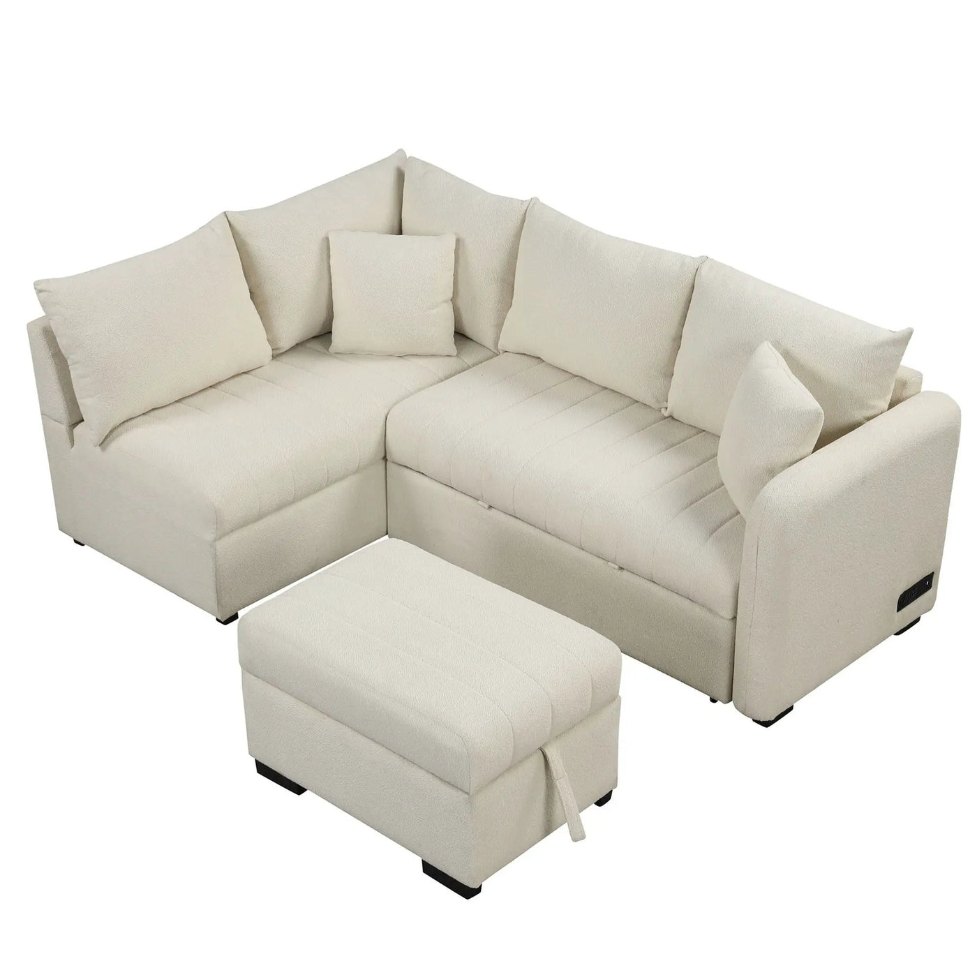 L-Shaped Sectional Pull Out Sofa Bed Sleeper Sofa With Two USB Ports, Two Power Sockets And A Movable Storage Ottoman by HouseOfZazla
