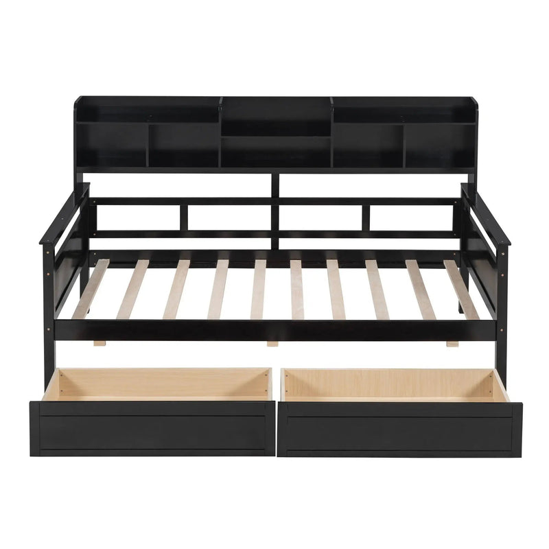Daybed, Slat Support, With Bedside Shelves And 2 Drawers by HouseOfZazla