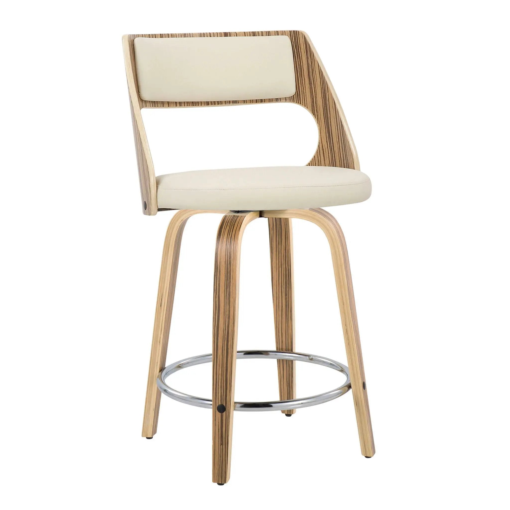 Cecina - Mid-Century Modern Fixed Height Counter Stool With Swivel With Round Footrest (Set of 2) - Zebra / Cream by HouseOfZazla
