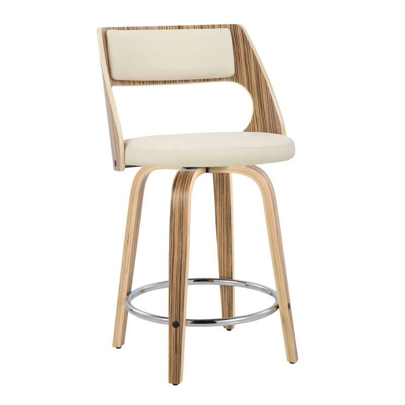 Cecina - Mid-Century Modern Fixed Height Counter Stool With Swivel With Round Footrest (Set of 2) - Zebra / Cream by HouseOfZazla