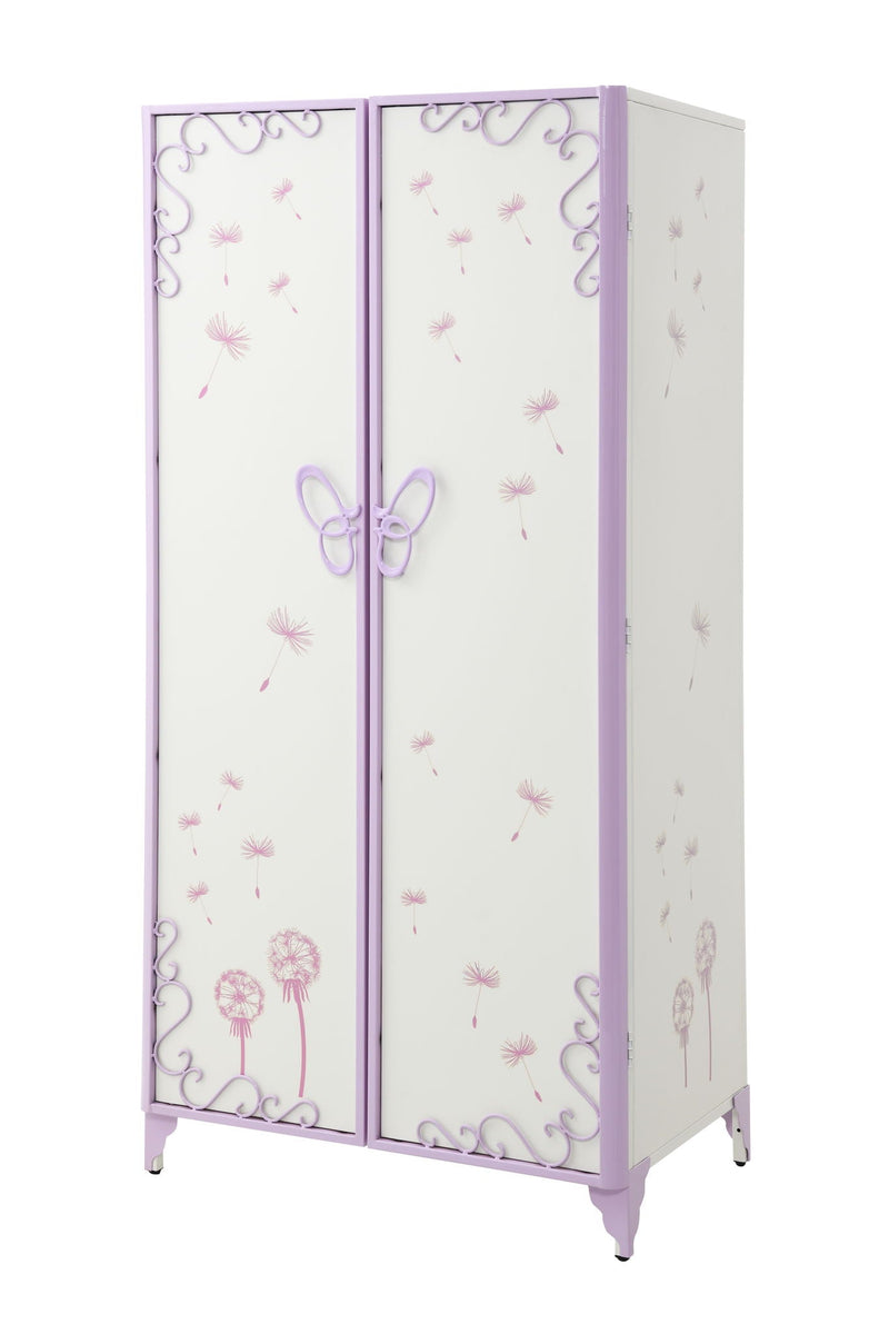 Purple Synthetic Leather Wardrobe with Butterfly Doors - Priya II
