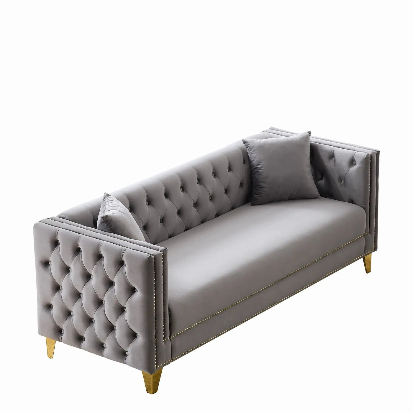 3 Seater Deep Seat Sofa, Sofa With Button Nailhead, Square Arm by HouseOfZazla