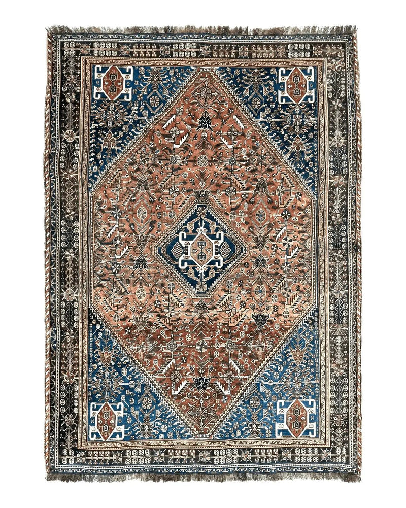 Antique Persian Shiraz Tribal Rug 6x8, Geometric Rug, Wool Handmade Hand Knotted Carpet, Red Blue by Jewel Rugs
