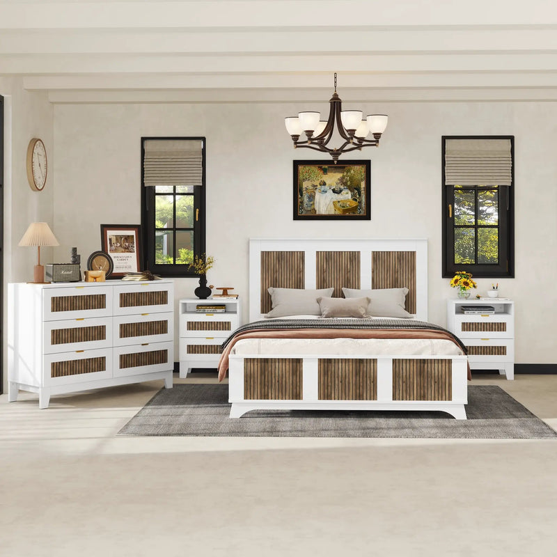 4-Pieces Bedroom Sets, Queen Size Farmhouse Platform Bed with Storage by HouseOfZazla