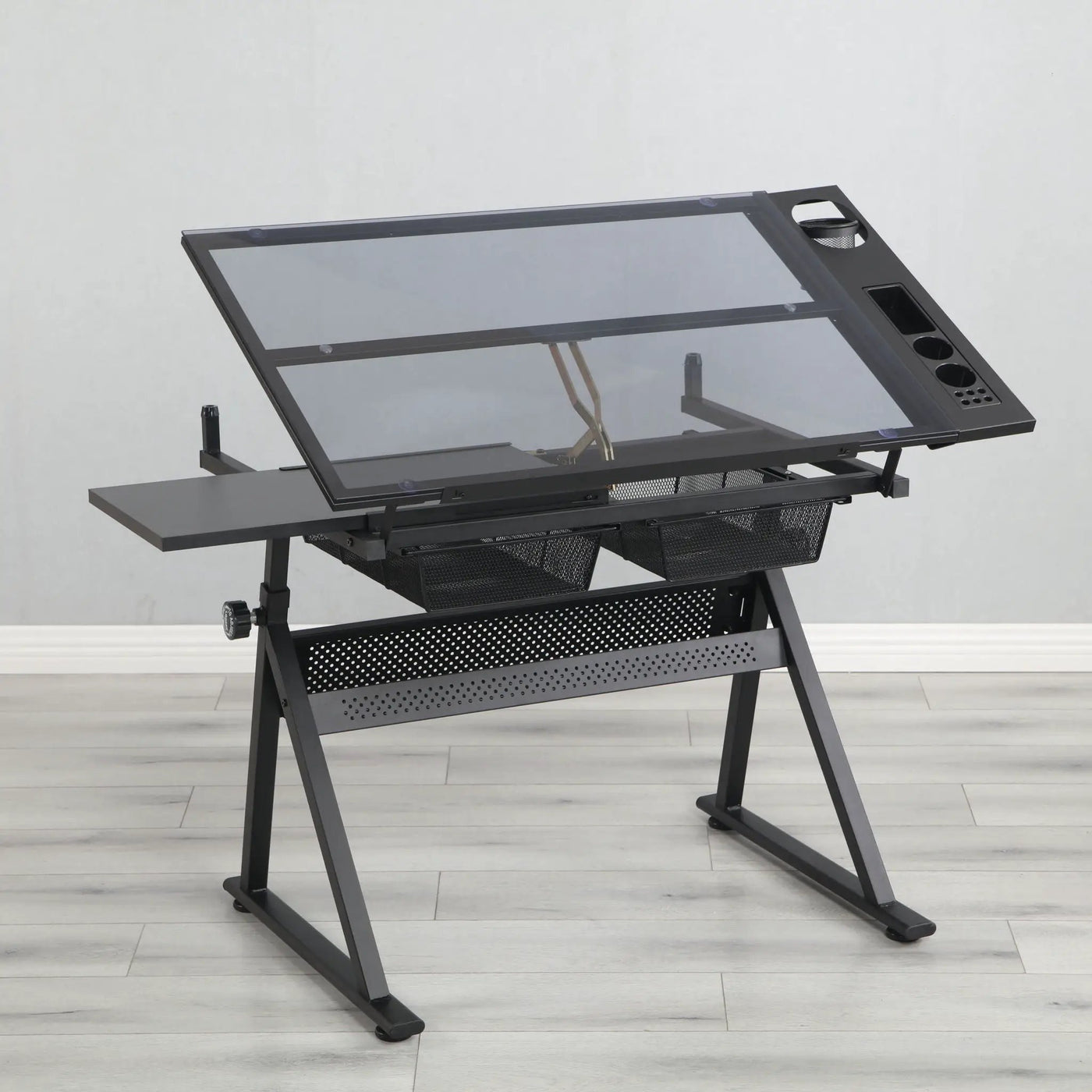 Adjustable Tempered Glass Drafting Printing Table With Chair by HouseOfZazla