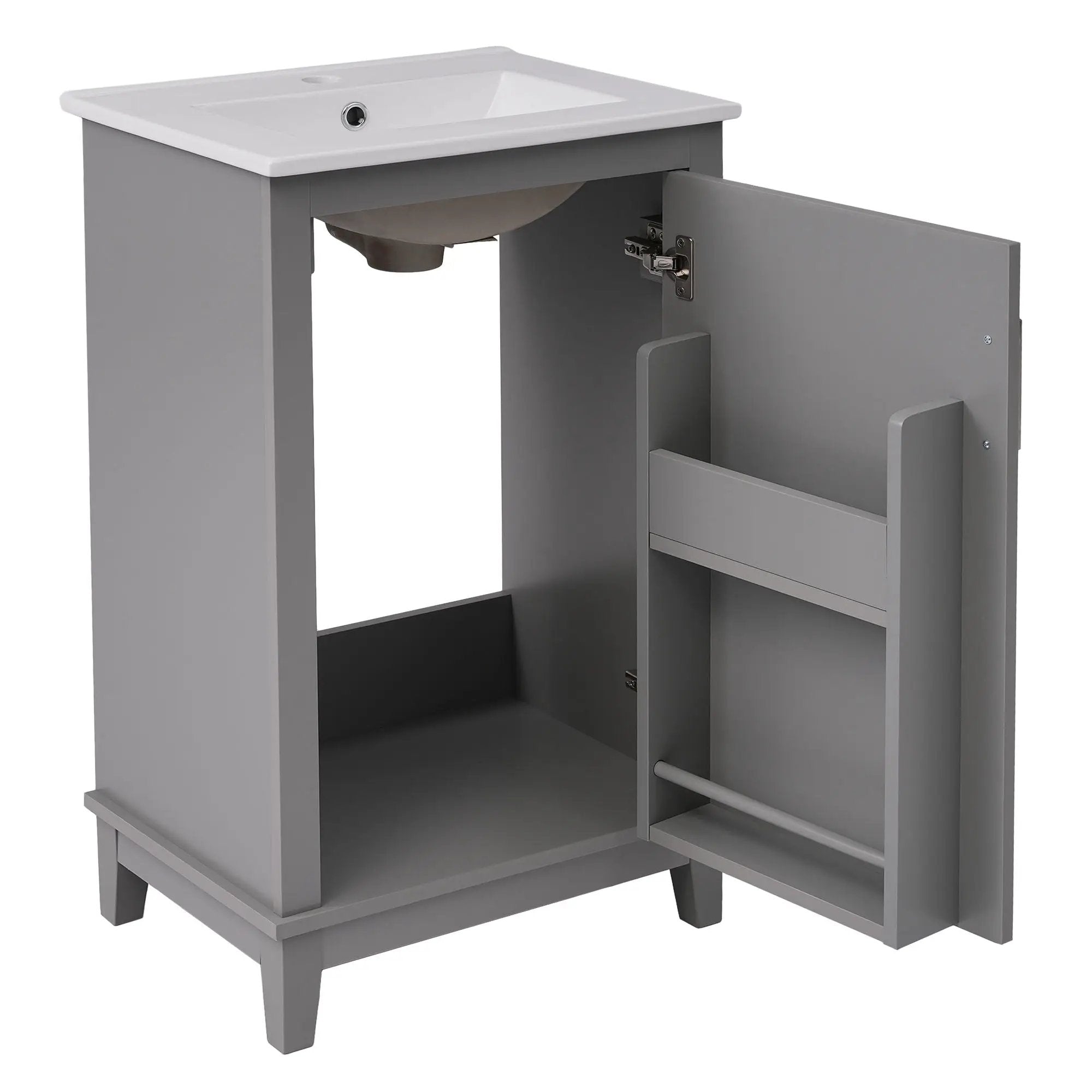 Modern Small Bathroom Vanity Cabinet With Ceramic Basin, Ample Storage, 1 Soft Close Door by HouseOfZazla