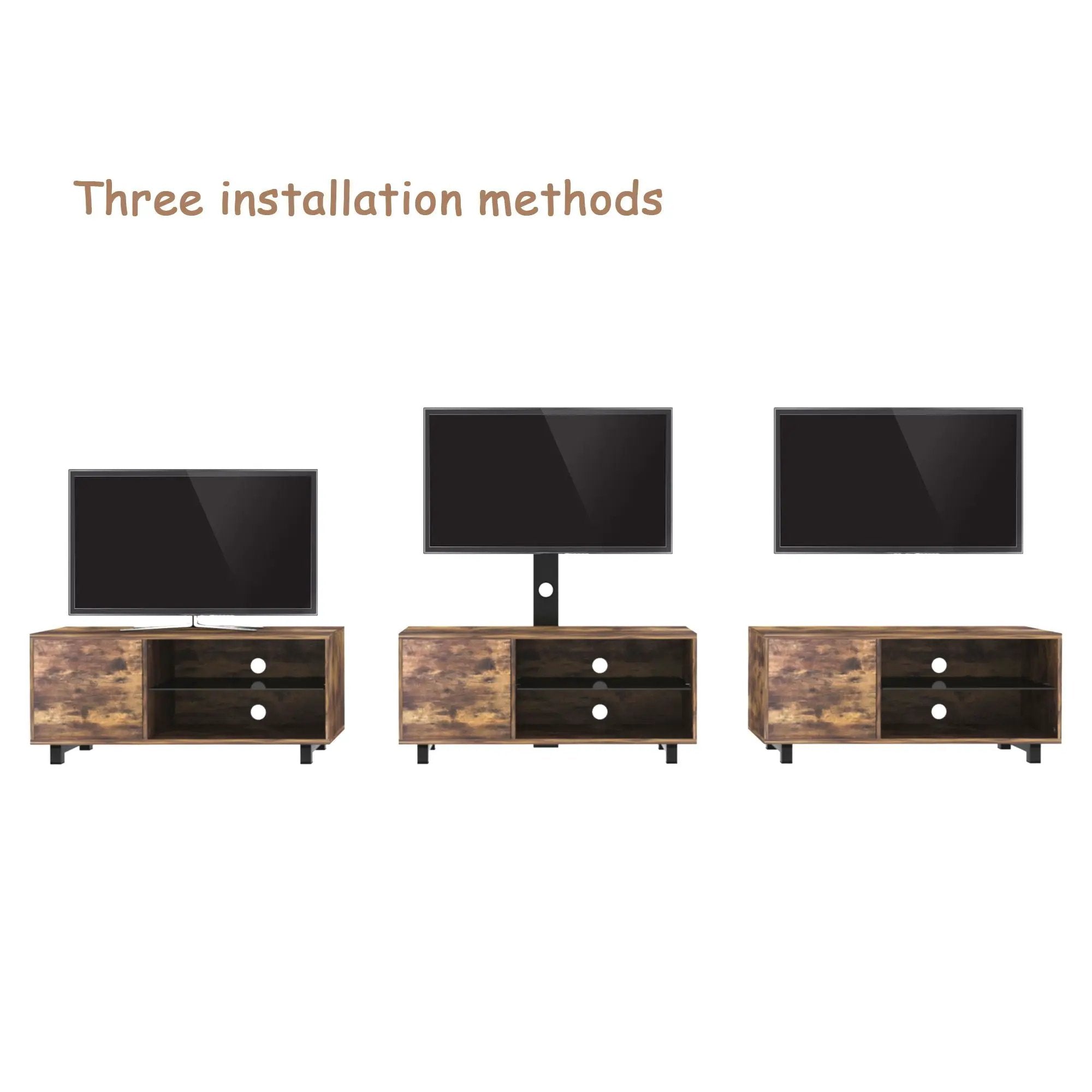 Rustic Brown TV Console With Push-To-Open Storage Cabinet For TV, Wood & Glass TV Stand For Living Room Bedroom - Rustic Brown by HouseOfZazla