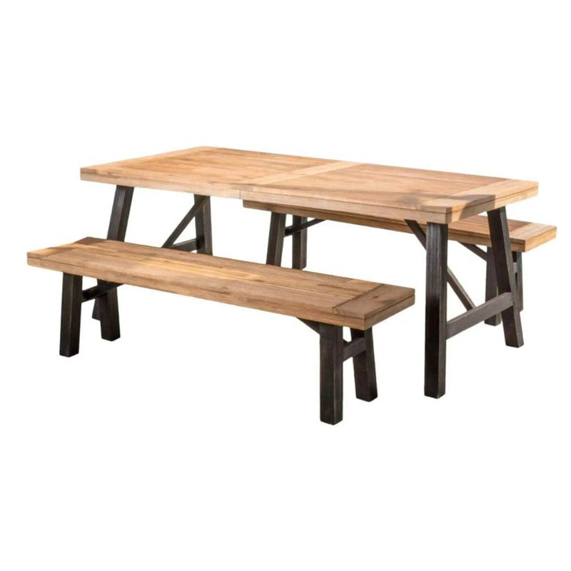 Outdoor Dining Set with 2 Benches and 1 Dining Table - Light Brown by HouseOfZazla